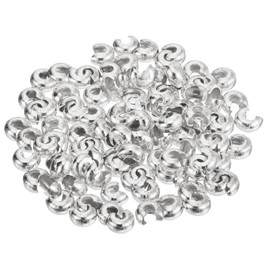 uxcell 300pcs Crimp Bead Covers, 4mm/0.16" Half Round Open Crimp Beads Knot Cover Metal Small Loose Beads End Tip for Bracelet Jewelry Making Craft DIY, Silver