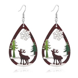 Dreuyet Christmas Wooden Dangle Earrings Cute Christmas tree Santa Claus Snowman Earrings for Women Xmas Earrings Christmas Jewelry (E)