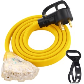 Tellegloww 6.6 FT Flat RV Generator Adapter Cord Compatible with NEMA TT-30P to 3X 5-20R/5-15R, 30A to 110V 15/20 A Household Outlet Adapter, 10 Gauge Flat RV Generator Extension Cord, ETL Listed