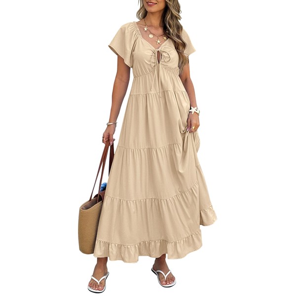 ECOWISH Womens Summer Maxi Dresses 2025 Casual Flutter Sleeve V