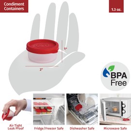 Condiment Cups Containers with Lids- 8 pk. 1.3 oz.Salad Dressing Container to go Small Food Storage Containers with Lids- Sauce Cups Leak proof Reusable Plastic BPA free for Lunch Box Picnic Travel