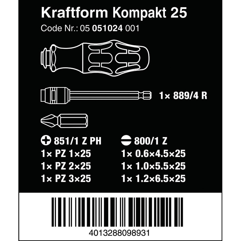 Wera Kraftform Kompakt KK25 Screwdriver Bits Set