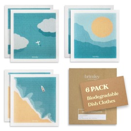 Brimley Reusable Swedish Dish Cloth 6 Pack (Sun Print) - Absorbent and Biodegradable Dish Cloth for Washing Dishes, Surfaces Etc. - Swedish Dish Cloths Kitchen Gadgets/Kitchen Accessories