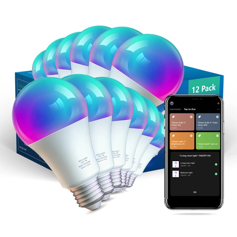 9W Smart A60 Bulb 2/4/6/8/10 Pack Set E26 RGB Cold