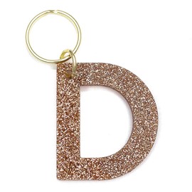 Lucky Feather Letter D Keychain Accessories for Women, Gold Glitter Initial Key Ring