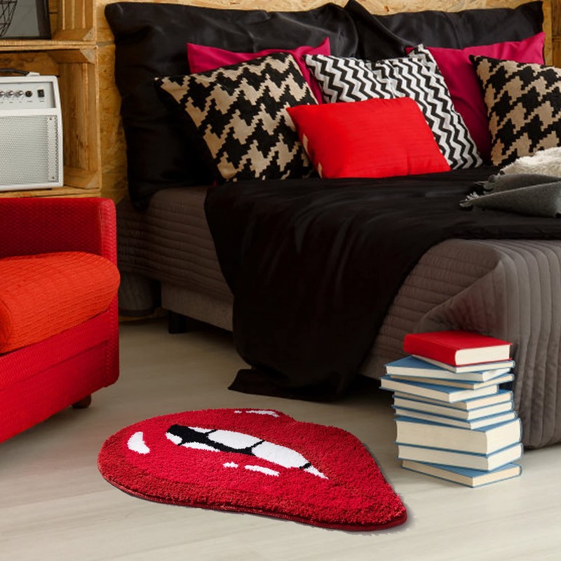 Panstar Red Lips Bathroom Rug, Cute Funny Biting Lips Shaped