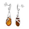 Fancy Cradled Teardrop Baltic Honey Amber Sterling Silver Dangly/Drop Earrings