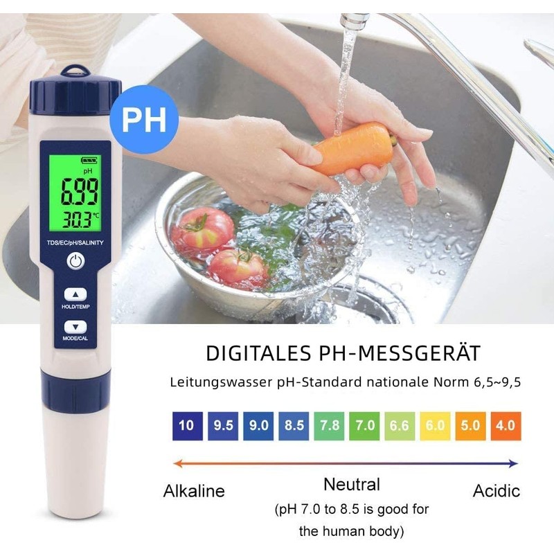OPSLEA 5 in 1 TDS/EC/PH/Salt Content/Temperature Meter Digital Water Quality