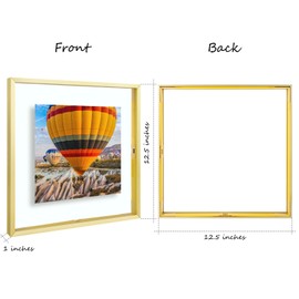 Golden State Art, 12x12 Floating Picture Frame Aluminum, Tempered Clear Glass Display Any Size Photo Up to 12x12, for Home or Gallery Decoration (Gold, 3 Pack)