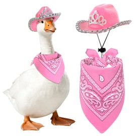 Topbuti Western Cowboy Porch Goose Outfits for 23"/ 17''Lawn Goose Statue Clothes, Cowboy Hat with Bandana Scarf for Plastic Goose Cowgirl Costume (Pink)