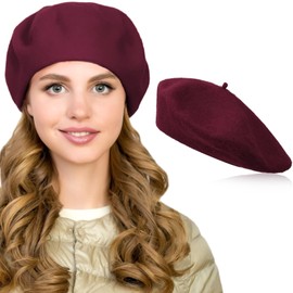 ertlutw Classic French Beret, Plain Wool Beret Women's Beret Hat in French Style, 56-58 cm Artist Hat Fashion Berets for Spring Autumn Winter Valentine's Day Birthday, red