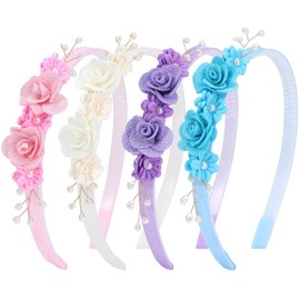OAOLEER 4PCS Headband for Girls, Flower Headbands Floral Hair Bands Hoops Accessories for Girls Toddlers Kids Teens (Flower Headbands, 1 Count (Pack of 4))