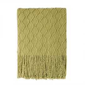 BOURINA Textured Solid Soft Sofa Throw Couch Cover Knitted Decorative Blanket,Olive Green, 127x152cm