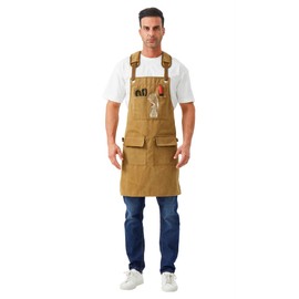 Nanxson Men Canvas Aprons Waterproof Work Aprons Tool Apron with Pockets for Garden, Industrial, Painting, brown, One size fits all