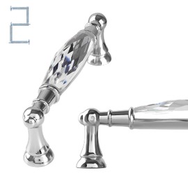 JINGDI 2 Pack 3.78'' Hole to Hole Zinc Alloy Furniture or Kitchen Cabinet Hardware Drawer Handle Pull Silver Crystal Handle Transparent