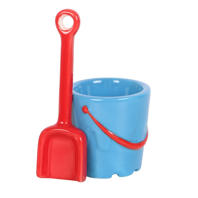 Seaside-Inspired Ceramic Sandcastle Egg Cups Set with Beach Bucket and