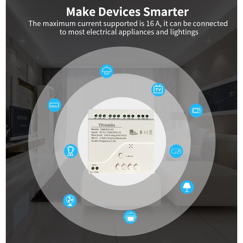 Yitouniu EWeLink 4CH Smart WiFi 85-250V Switch Controller, APP Remote