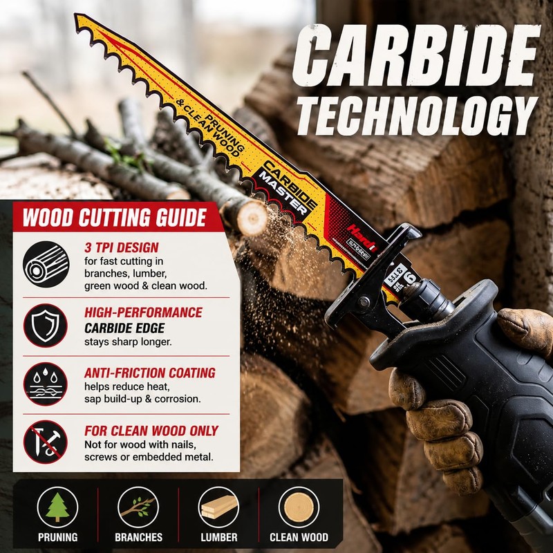 Hardwin 9-Inch Reciprocating Saw Blade 3TPI 24TCT Wood 3-Pack