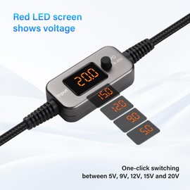 SinLoon PD to DC Converter Cable | 100W Adjustable Voltage (5V/9V/12V/15V/20V) Type-C Male to DC5521 Male | 10 in 1 Adapter Heads | 1.2m Black Braided Cable