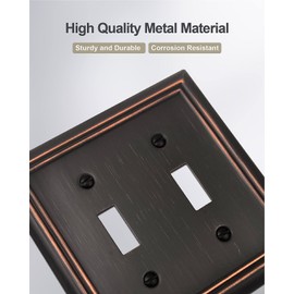 ZILLSEA Double Toggle Wall Plate, Decorative Aged Bronze Light Switch Cover, Metal Switch Plate Cover, 2-Gang, Midize, 2 Pack