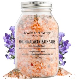 Beaute DE Provence Pink Himalayan Bath Salt with Rose Petals - 100% Natural Aromatherapy & Relaxation - Ylang Grapefruit Essential Oil Bath Salts for Women - Cruelty-Free, Revitalize & Soothes Skin