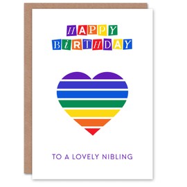 Artery8 Happy Birthday to a Lovely Nibling Rainbow Stripes Love Heart Non Binary Gender Neutral Card