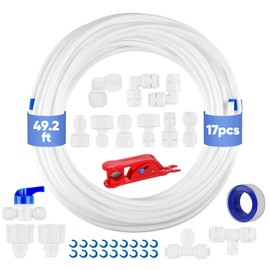 49.2 Ft Refrigerator Water Line Kit Connection,Fridge Ice Maker Installation Kit with Cutter, 1/4" OD Water Tubing Hose with Quick Connect for Fridge Ice Maker RO Systems Water Filters Faucet