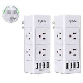 (2 Pack) Multi Plug Outlet Extender, EyGde Outlet Splitter with Rotating Plug, 6 Wall Outlet Widely Space (3 Side) and 4 USB Ports, Wall Adapter Power Strip Surge Protector (1700J) for Travel, Office
