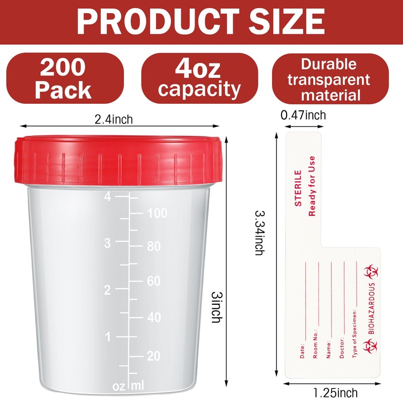 Geiserailie 200 Pcs Urine Specimen Cups with Lids and Evident