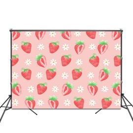 Fitumiw Strawberry Backdrop 8x6ft Sweet Pink Baby Shower Birthday Background Party Decorations for Girl with Strawberry Wall Paper Dessert Table Banner Photo Booth Props