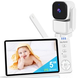 Baby Monitor With Camera and Audio 5 Inch 720 HD Screen Baby Monitor No Wifi Mini Robot Monitor 3500mAh Battery Night Vision 2 Way Talk Vox Mode Temperature Sensor Lullabies Video Baby Camera Monitor