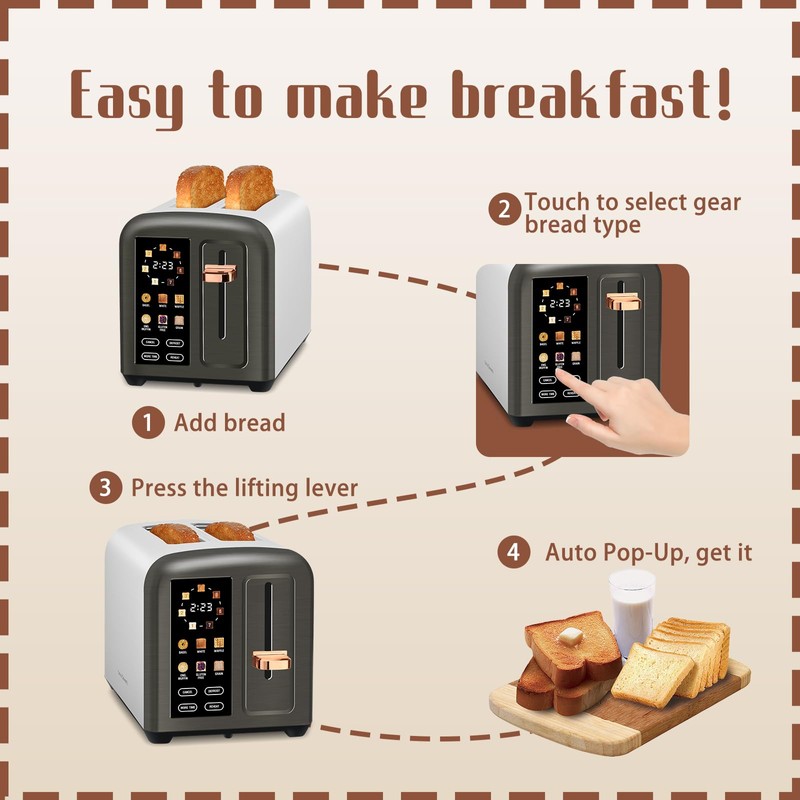 SEEDEEM Toaster 2 Slice with Touch Screen, Faster Heating Speed,