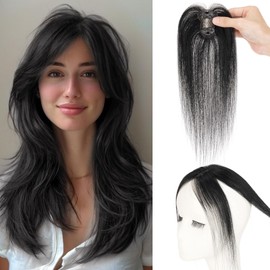 S-noilite Bangs Hair Clip,360° 3D Cover Real Clip in Bangs Human Hair Toppers for Women With Side Bang Daily Wear Jet Black