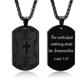 Fervia Soccer Bible Verse Cross Necklace for Men Stainless Steel Black Tone Cross Pendant Religious Gift Soccer Sports Jewelry Easter Graduation Gifts for Kids Boys Men Teens him(Luke 1:37)