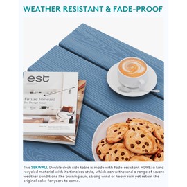 SERWALL 2-Tier HDPE Outdoor Side Table, Weatherproof Rectangular Adirondack Side Table, Blue