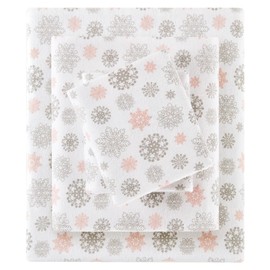 Sleep Philosophy True North Cozy Flannel Warm 100% Cotton Sheet - Novelty Print Animals Stars Cute Ultra Soft Cold Weather Bedding Set, Twin XL, Pink/Grey Snowflakes 3 Piece