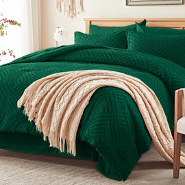 Zzlpp Queen Comforter Set 7 pieces, Emerald Green Tufted Bed in a Bag with Comforter and Sheets,All Season Boho Bedding Sets with Comforter, 2 Pillow Shams, 2 Pillowcases, 1 Flat Sheet, 1 Fitted Sheet
