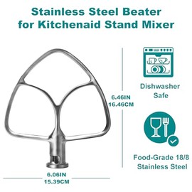 Stainless Steel Flat Beater for Kitchenaid 4.5-5qt Tilt-Head Stand Mixer, Fits Classic & Artisan Mixers, Kitchenaid Pastry Beater, Dishwasher Safe Paddle Attachment for Kitchenaid Mixer, Heavy Duty