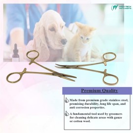 2 Pcs Pet Groomer Dog/Cat Hemostat Forceps 5" Hair Puller with STR + CRV Serrated Tips Ear Care Multipurpose Ratchet Locking Clamps Made of Stainless Steel Helps in Cleaning Nose, Paws, Furs Full Gold