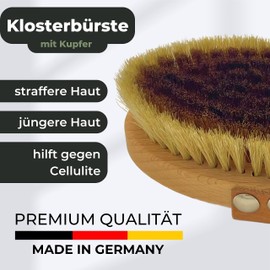 Grünschloss Dry Brush Copper Monastery Brush Yang - Exfoliating Massage Brush Body for Blood Circulation and Cellulite (Made in Germany) Body Brush for Dry Brush Exfoliate Copper Brush Oval Natural