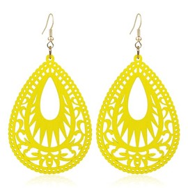 T-ztoss Wood Earrings for Women Natural Retro Lightweight Teardrop Hollow Wooden Earrings African Dangle Earrings Geometric Statement Earrings (yellow)