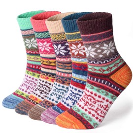 ElifeAcc 5 Pairs Thermal Women Socks Warm Thick Knitting Winter Wool Sock for Ladies（Anise）