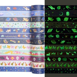 YUBX Luminous Galaxy Washi Tape Set 12 Rolls Glow in The Dark Decorative Masking Tapes for Arts, DIY Crafts, Journals, Planners, Scrapbook, Wrapping (Galaxy)
