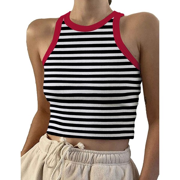 Womens 2024 Summer Ribbed Tank Tops High Neck Sleeveless Crop