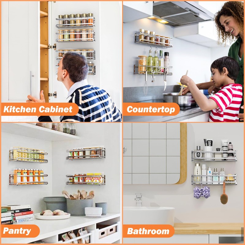 Bunoxea Spice Rack wall mounted 2 Pack, Space-Saving Spice Organizer