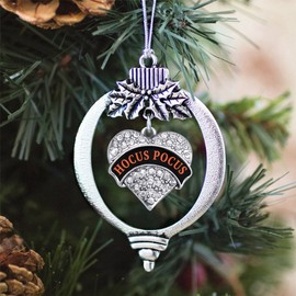 Inspired Silver - Hocus Pocus Charm Ornament - Silver Pave Heart Charm Holiday Ornaments with Cubic Zirconia Jewelry