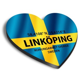 1x Heart MDF Magnet 6cm - Linkoping Sweden Flag - Fridge Locker Office Whiteboard Toolbox #60928
