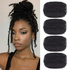 Afro Kinky Bulk Hair For Dreadlock Extensions Repair Locs,Twist Braiding, 100% Handmade Braiding Hair 30Grams each bundles Total (#1B 4Bundles/Pack)20Inch