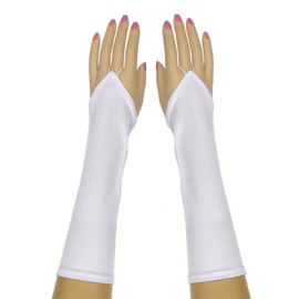 DivaDesigns Bridal Shiny Stretch Satin Fingerless Gloves Below-The-Elbow Length 8BL Light White