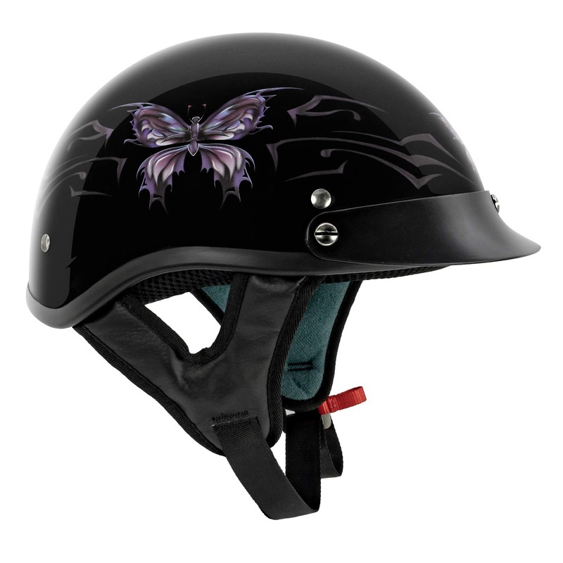 VCAN Cruiser Intricate Butterfly Motorcycle Half Helmet (Gloss Black, Small)